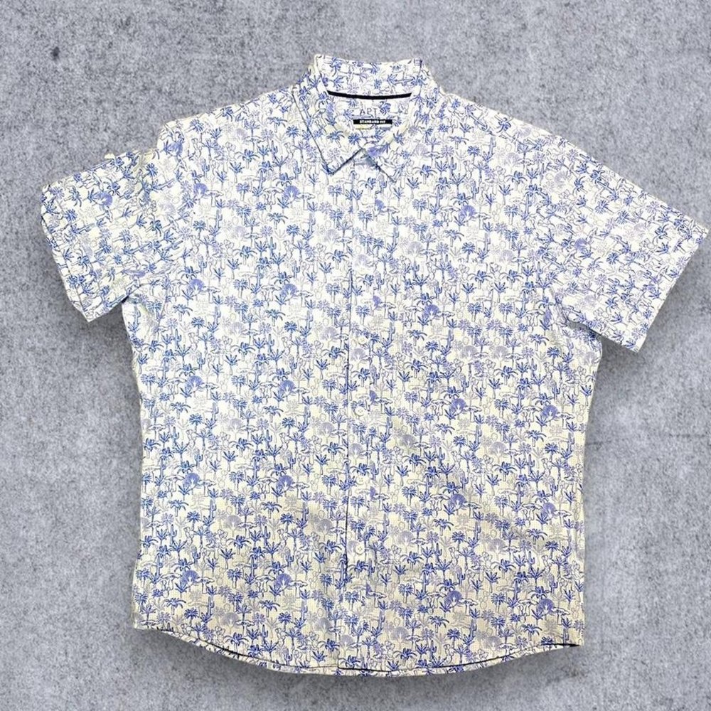 Blue and White patterned button up shirt